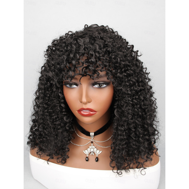  Synthetic Wig Water Wave Neat Bang Wig 16 inch Black Synthetic Hair Women's Black