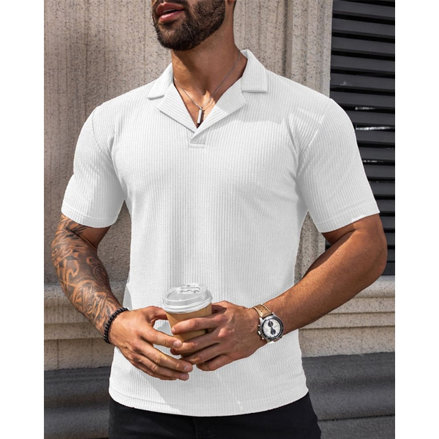  Men's Golf Shirt Golf Polo Work Casual Cuban Collar Short Sleeve Basic Modern Plain Classic Spring & Summer Regular Fit Black White Dark Red Golf Shirt