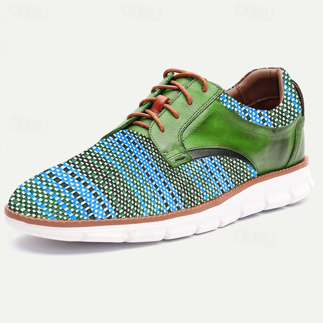  Men's Multicolor Woven Sneakers - Stylish Green and Blue Casual Lace-Up Shoes for Everyday Wear