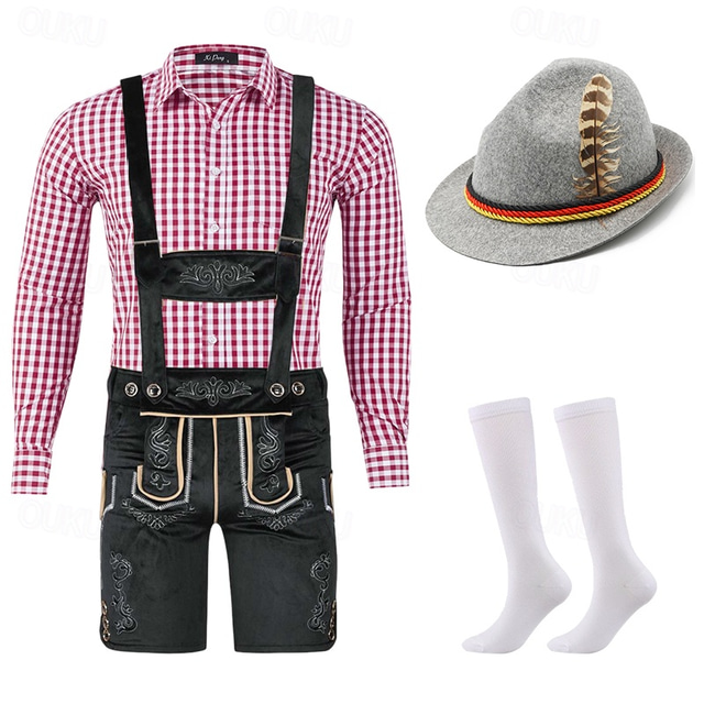  Farsang Októberi fesztivál Jelmez Felszerelések lederhosen Ing bajor Német München Meadows Férfi Hagyományos stílusú ruha Ing Zoknik Rövidnadrágok