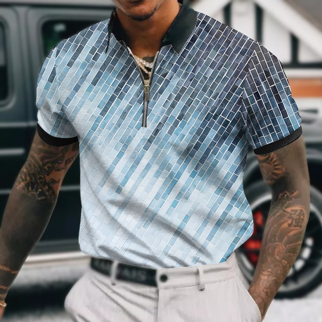  Per uomo Plaid Polo con zip Maglia da golf Manica Corta Magliette polo Camicie con Colletto Casual Abbigliamento da vacanza Abbigliamento Formale Abbigliamento da festa Stampa 3D Polo con cerniera a