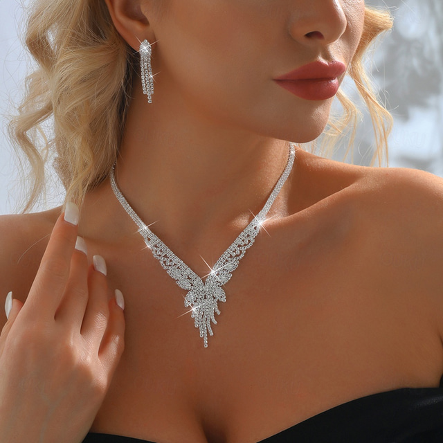  Jewelry Set 3pcs Rhinestone Alloy Earrings Necklace Women's Elegant Vintage Fashion Geometrical Geometric Jewelry Set For Wedding Party Anniversary