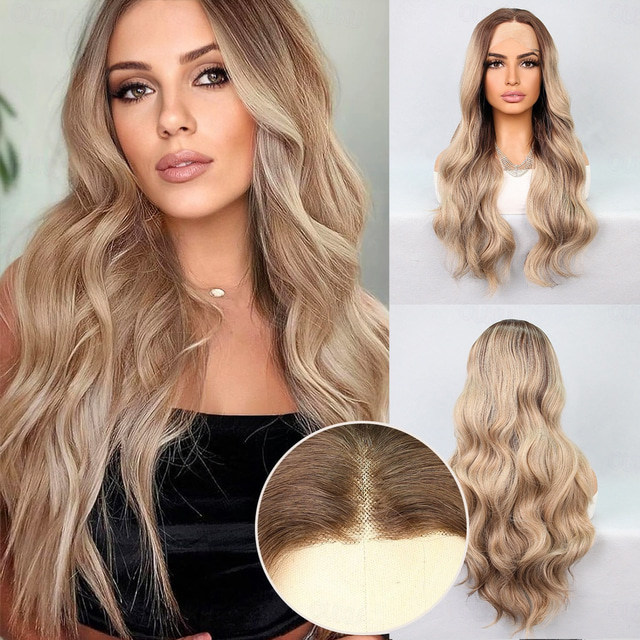  Synthetic Lace Wig Natural Wave Style 26 inch Multi-color Middle Part 13*4 Closure Wig Women's Wig Blonde