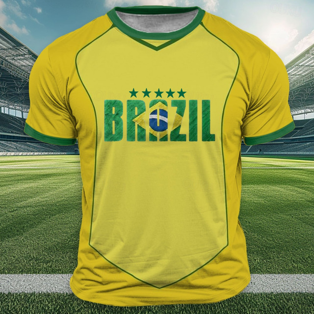  Men's Flag Brazil T Shirt Short Sleeve T shirt 3D Print Crew Neck Shirt Outdoor Athleisure Yellow Green Summer Spring Clothing Apparel S M L XL XXL XXXL