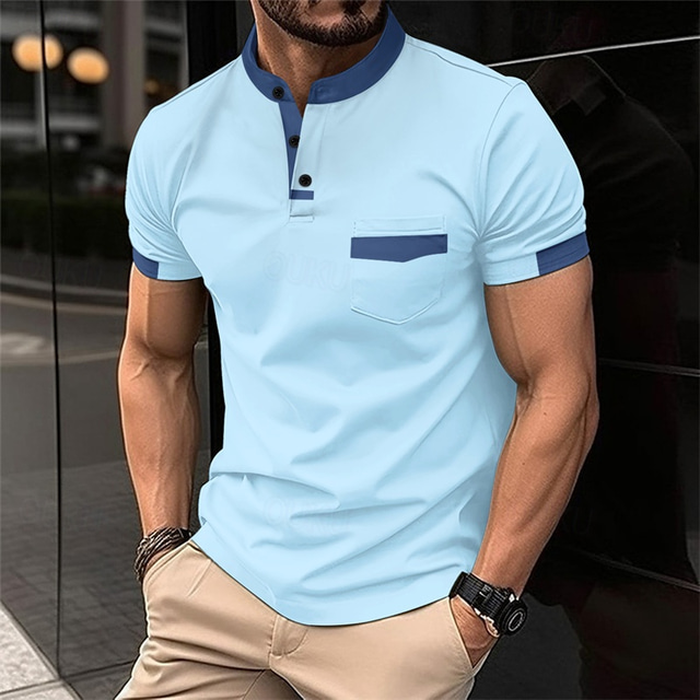  Men's Golf Shirt Golf Polo Work Casual Lapel Short Sleeve Basic Modern Color Block Patchwork Button Spring & Summer Regular Fit Black White Pink Army Green Sky Blue Orange Golf Shirt