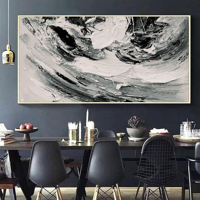  Handmade Oil Painting Canvas Wall Art Decoration Modern Simple Abstract Texture Black White for Living Room Home Decor Rolled Frameless Unstretched Painting