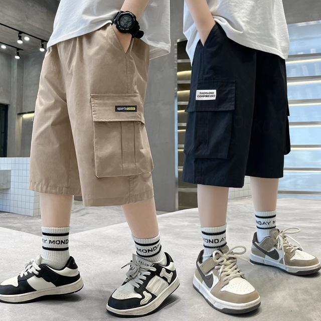  Kids Boys Shorts Solid Color Quick Dry Breathable Soft Shorts School Sports Daily Khaki Black Army Green