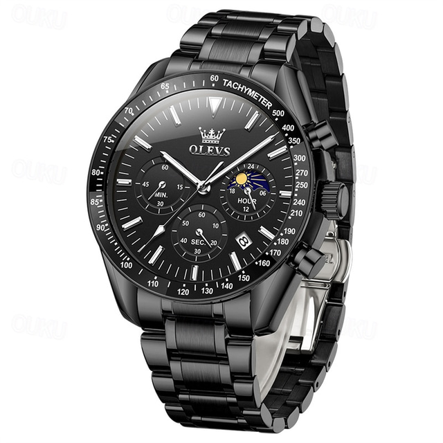  nou olevs olevs tendință modei bandă din oțel inoxidabil ceas de afaceri pentru bărbați calendar luminos faza lunii ceas simplu cu quartz pentru sport ceas de mână pentru bărbați