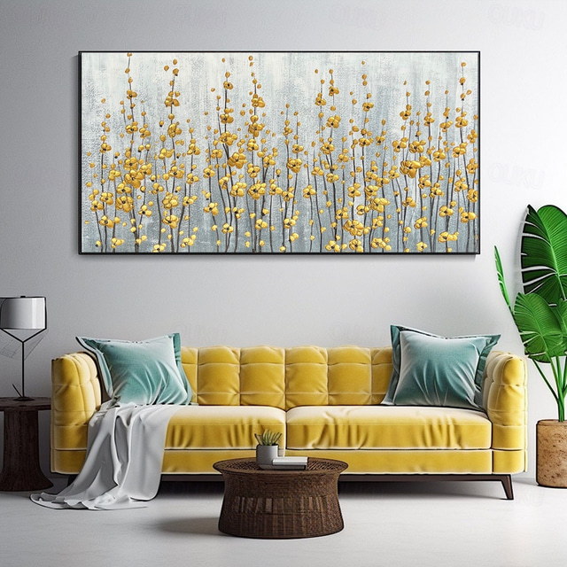  oil painting large handmade Abstract flower tree oil painting Hand-painted Golden Blooms A Celebration of Nature's Vitality Oil painting handmade gold tree oil painting  Modern artwork Canvas Painting