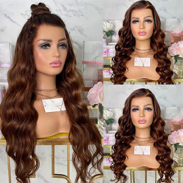  Peluca Cabello humano remy Cierre 4x13 Cabello Brasileño Ondulado Amplio Rizo suelto Marrón Parte libre Mujer Densidad 130% 150% 100% Virgen Sin cola Pre-arrancado Larga A1 Pelucas de Cabello Natural