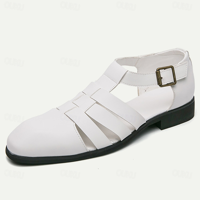  Men's Black Leather Fisherman Sandals - Stylish Buckle Strap Closed-Toe Shoes for Formal and Casual Wear