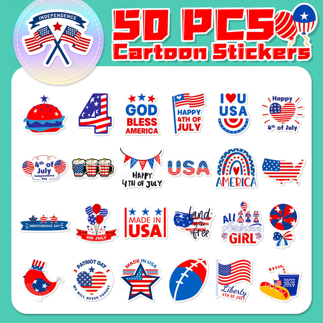 50Pcs July 4th Vintage Stickers Patriotic Independence Day Stickers Old