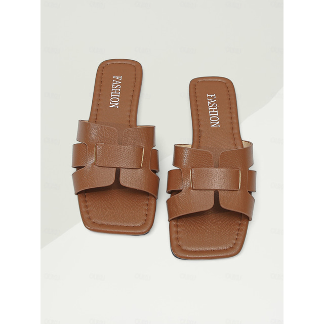  kvinnors avslappnade platta sandaler – minimalistisk design med öppen tå med sammanvävda remmar, bekväma slip-on skor för sommarutflykter