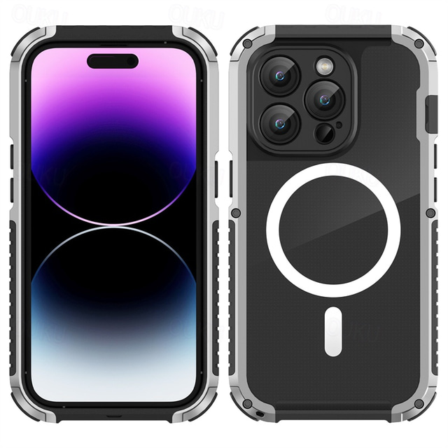  Phone Case For iPhone 15 Pro Max iPhone 14 Pro Max Back Cover Magnetic Adsorption Translucent Support Wireless Charging Shockproof PC Metal Silicone