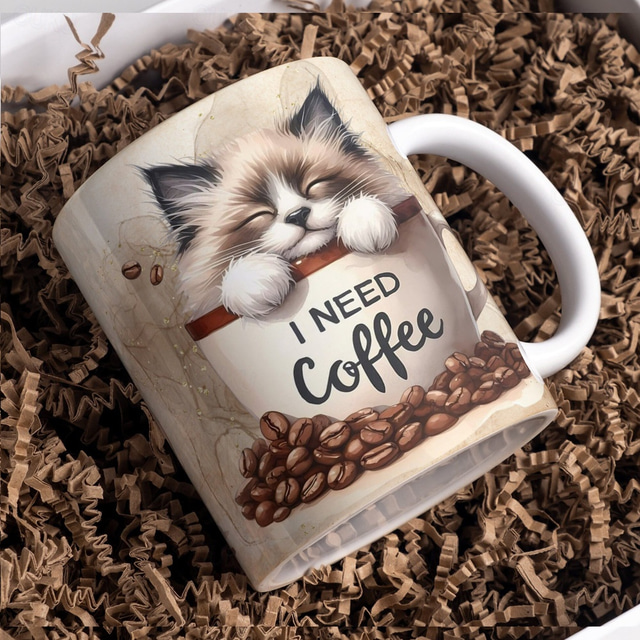  Cat Coffee Mug - Funny I Need Coffee Mugs , Double-Sided Print Ceramic Coffee Cups as Cat Themed Gifts for Women & Men, Dishwasher Safe Novelty Coffee Mugs for Women & Men