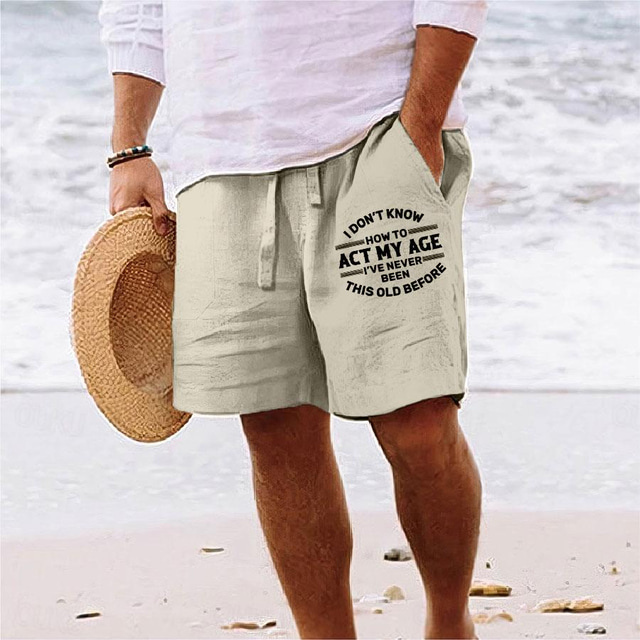  Herr Shorts Sommarshorts Beach Shorts Snörning Elastisk midja 3D-utskrift Grafisk Bokstav Andningsfunktion Mjuk Kort Ledigt Dagligen Helgdag Streetwear Hawaiisk Vit Blå Microelastisk