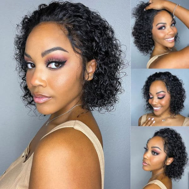  Human Hair 13x4 Lace Front Wig Free Part Brazilian Hair Wavy Water Wave Black Natural Wig 180% 250% Density with Baby Hair 100% Virgin Glueless Pre-Plucked For wigs for black women Short Human Hair