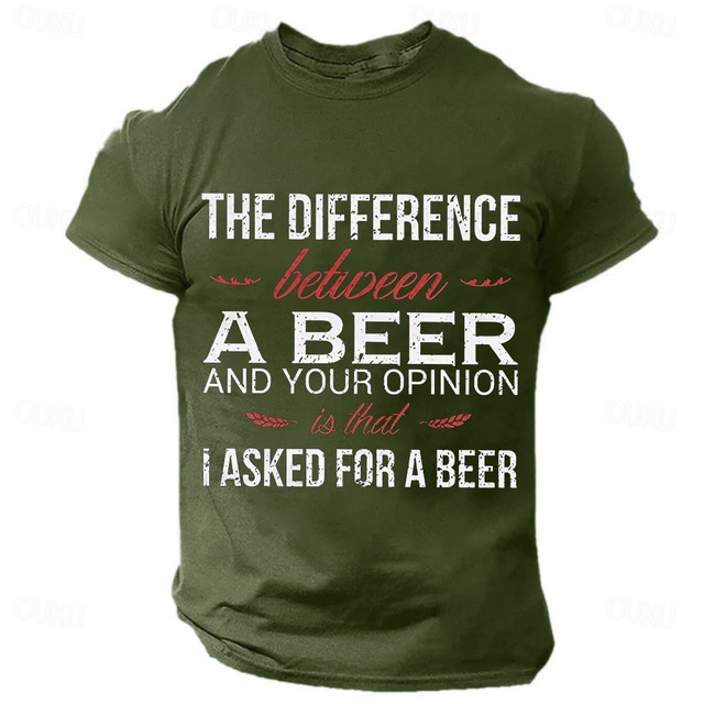  Hombre Letras estampadas Gracioso Cerveza Camiseta Camiseta superior Algodón Manga Corta Gráfico Camisa Negro Verde Ejército Azul Oscuro Camiseta cómoda Calle Deporte Ropa de diseñador de moda