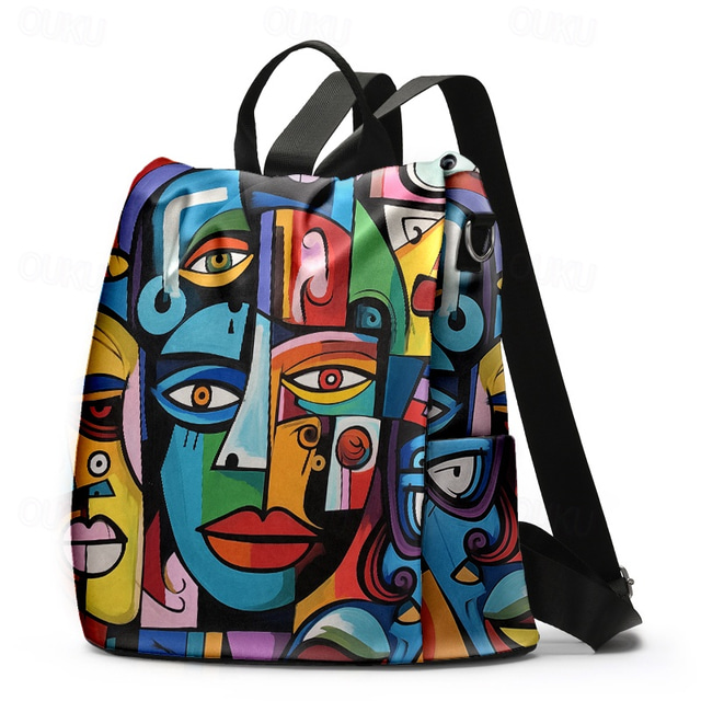  Large Capacity Colorful Abstract Art Print Multi-Carry Backpack - Durable and Spacious School Bag with Adjustable Straps, Available in Two Patterns