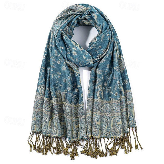  Two Tone Silky Paisley Pashmina Shawl Scarf,Soft Women's Rave Jacquard Pashminas Wrap Scarves