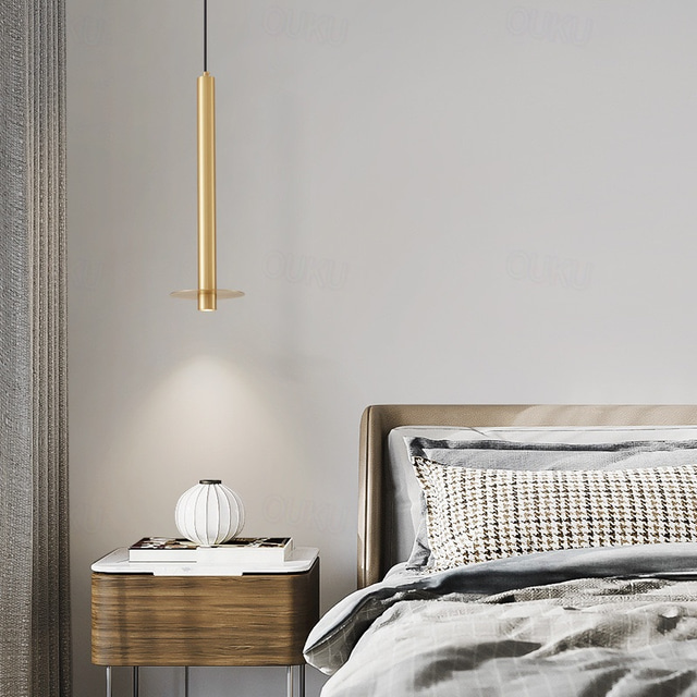  LED Pendant Light Warm White 1-Light 10W Industrial Modern Chandelier Copper Brass Flush Mount Ceiling Hanging Light Bedroom Bar Decoration Lighting Fixtures 110-240V