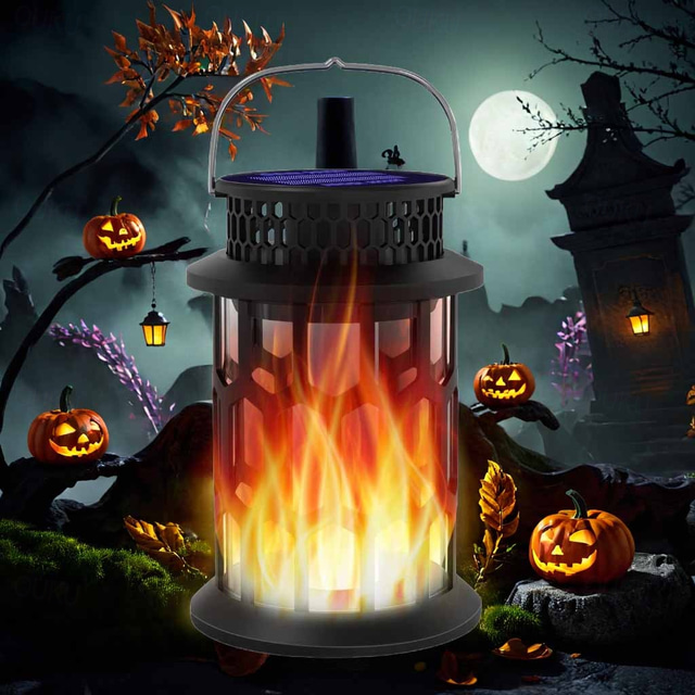  Solar Lanterns Outdoor Waterproof Flickering Flame LED Hanging Lanterns Decorative Outdoor Solar Lights for Garden Patio Pathway Yard Halloween Indoor Outdoor Decorations 1pc