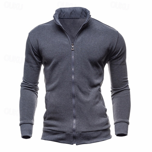  Herren Sweatjacke Sweatshirt Pullover Sweatshirt mit durchgehendem Reißverschluss Schwarz Wein Armeegrün Marineblau Hellgrau Stehkragen Glatt Reißverschluss Sport & Natur Täglich Festtage Polyester