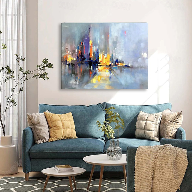  Handmade Oil Painting Canvas Wall Art Decoration Abstract Landscape Oil Painting Architectural Street Scene for Home Decor Rolled Frameless Unstretched Painting