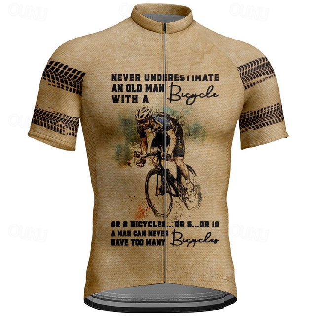  Men's Cycling Jersey Short Sleeve Bike Tee Tshirt Jersey with 3 Rear Pockets Mountain Bike MTB Breathable Quick Dry Anatomic Design Wicking Khaki Graphic Sports Clothing Apparel