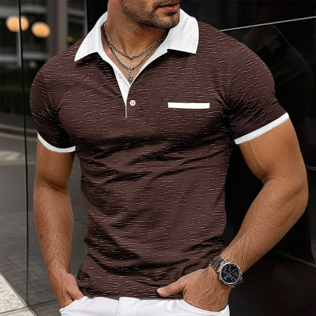  Herr Sport Polo Golftröja Sport Kavajslag Kortärmad Mode Grundläggande Färgblock Lappverk Sommar Normal Svart Rubinrött Marinblå Ljusgrå Sport Polo