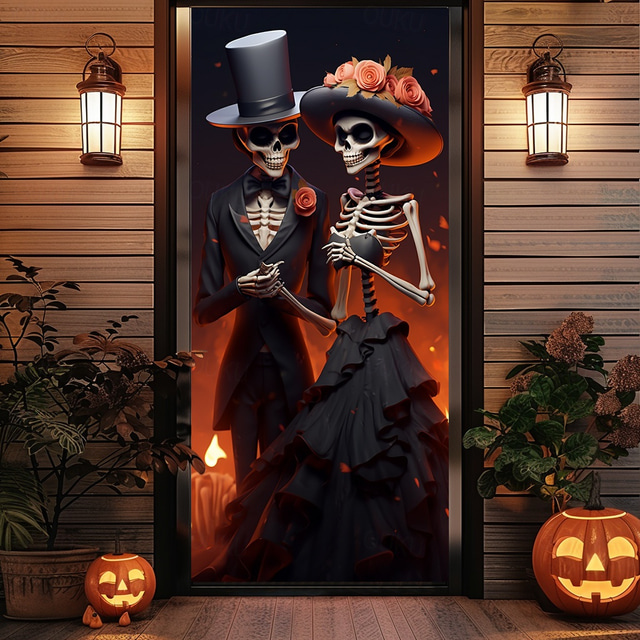  Halloween Dørdekorasjoner Hodeskalle Par Dørdeksler Dørvev Dørgardin Dekorasjon Bakgrunn Dørbanner Forside Farmhusferiefest Dekorativt Utstyr