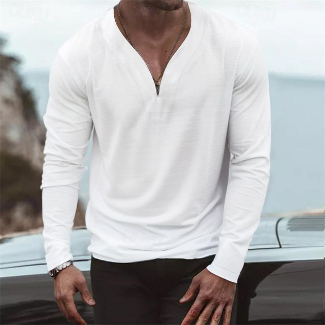  Men's T shirt Tee Long Sleeve Shirt Plain V Neck Street Sports Long Sleeve Clothing Apparel Cotton Blend Fashion Designer Casual Comfortable