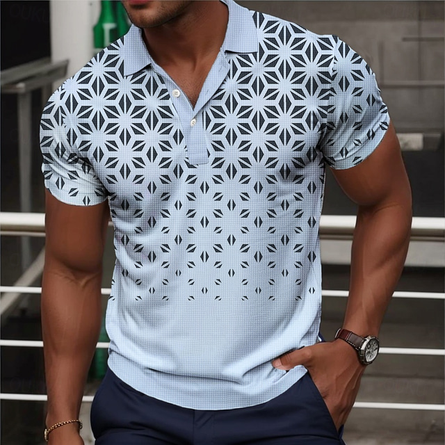  Per uomo Magliette Polo a Nido d'Ape Maglia da golf Manica Corta Magliette polo Camicie con Colletto Casual Abbigliamento da vacanza Abbigliamento Formale Abbigliamento da festa Bottoni Stampa 3D