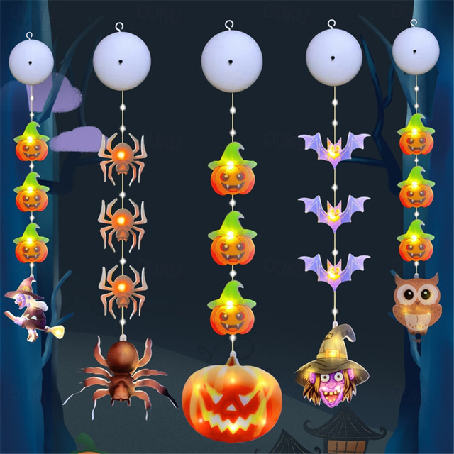 Halloween Decorations Hanging Lamp Leather Wire Lamp Jack O Lantern Suction Cup Holiday String Light Indoor Atmosphere Decorative Lamp Holiday Party Decorative Lamp 1pc