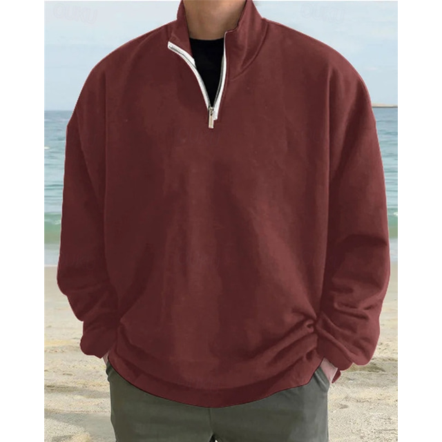  Homens Moletom Moletom com zíper Khaki claro. Preto Branco Vinho Vermelho Meio Zíper Tecido Desportos e Ar livre Diário Feriado Roupa de rua Básico Casual Primavera & Outono Roupa Moletons Moletons
