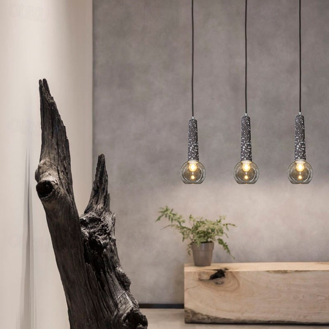  led pendellampe e27 industriell terrazzofinish hengende lys farge sement pendellampe klart glass skjerm lysekrone for gårdshus entré spisestue kjøkkenøy
