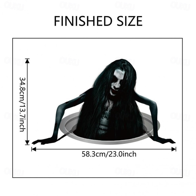  decalcomania creativa per pavimenti horror di Halloween - nuovo design 2024, donna spettrale dai capelli lunghi, perfetta per l'arredamento e l'atmosfera del soggiorno