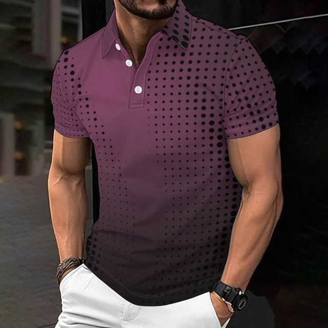  Polka Dot Men's Casual Print Polo Set Casual Daily Wear 95% Polyester 5% Spandex Short Sleeve Turndown Polo Shirts Black Spring & Summer S M L Micro-elastic Lapel Polo