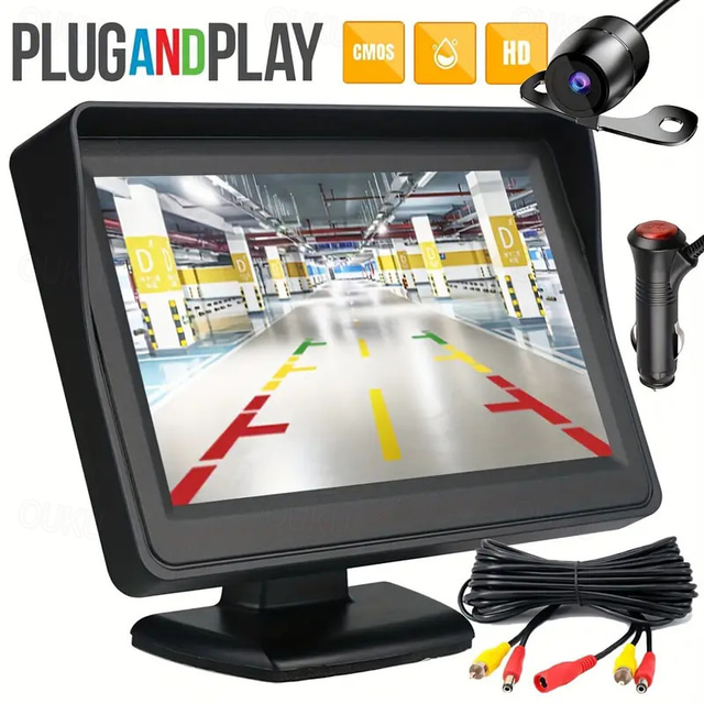 Car Rear View Backup Led Camera Waterproof Hd Camera 4.3inch Hd Display 