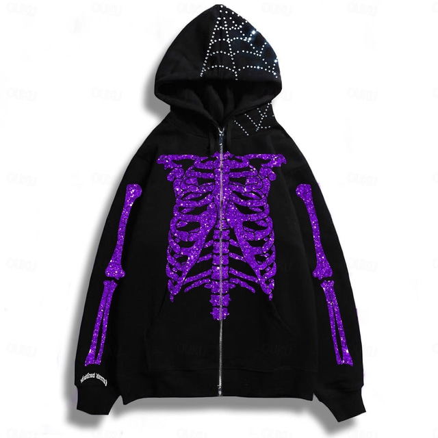  Halloween Skeleton / Skull Hoodie Outerwear Zip-Up Hoodie Skull For Men's Women's Adults' Halloween Carnival 3D Print Party Casual Daily