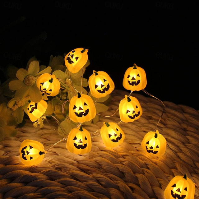  dovleac de halloween sârmă de sârmă de cupru luminează dovleac jack o lantern 2m 20 leduri alimentat cu baterie festival de fantome de interior în aer liber acasă halloween balcon decor grădină