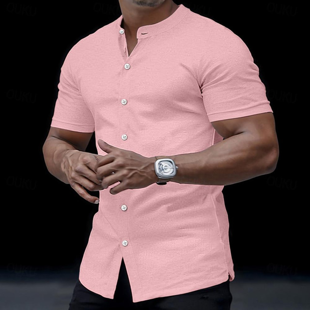  Homme Chemise Chemise boutonnée Chemise décontractée Chemise à col officier T-shirt Noir Blanche Rose Vin Bleu Manches courtes Plein Col Mao Plein Air Vacances Bouton Vêtement Tenue Mode Design