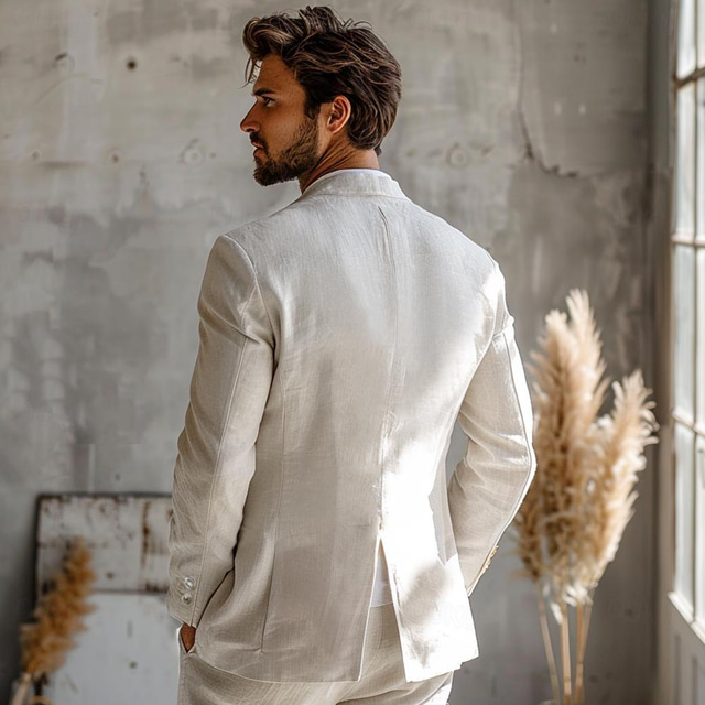  Ανδρικά Μπουφάν μπλέιζερ Γάμου Επέτειος Πάρτι Καλοκαίρι Άνοιξη Λινό Συμπαγές Χρώμα Μονόπετο Ενός Κουμπιού Χρωματιστή ζακέτα Σκούρο γκρι Μαύρο Βαθυγάλαζο Θαλασσί