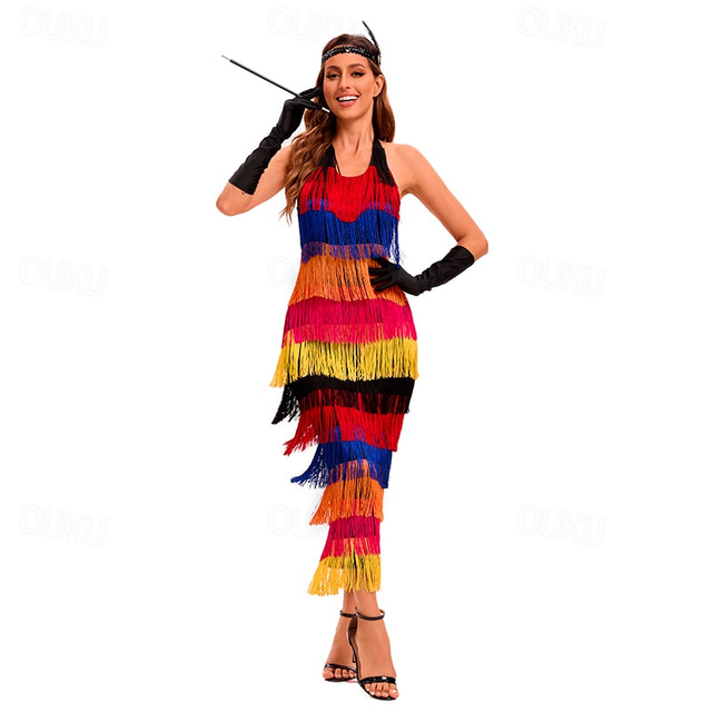  The Great Gatsby Party Costume Wedding Guest Tassel Halter Neck Women's Halloween Casual Daily Party / Cocktail Wedding Reception Adults' Dress All Seasons