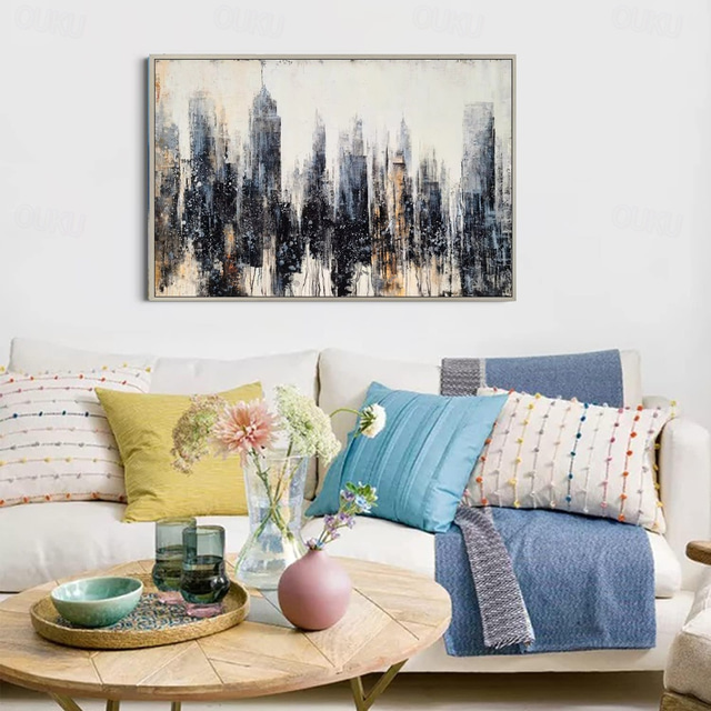  Handmade Oil Painting Canvas Wall Art Decoration Abstract Urban Architecture Landscape for Home Decor Rolled Frameless Unstretched Painting