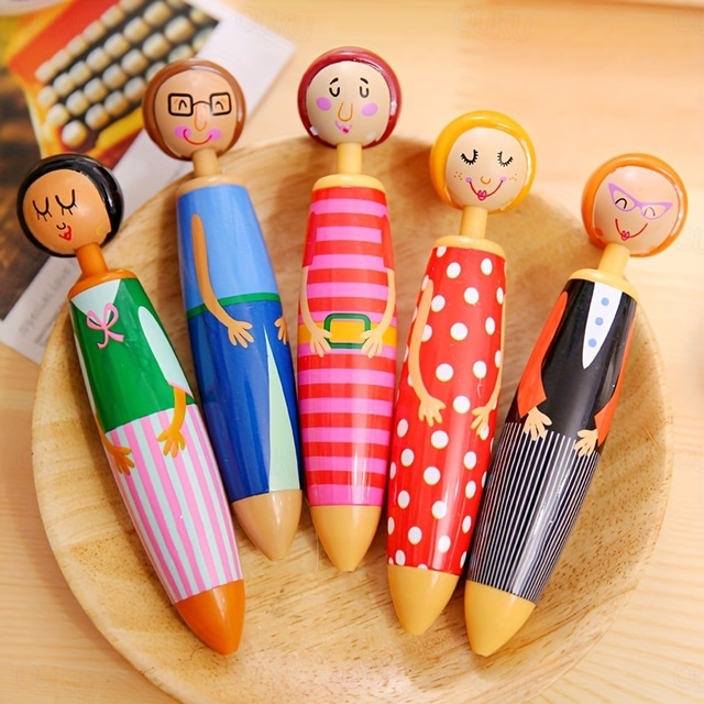  Cartoon Doll Little Ballpoint Pen Blue Refill Press-type Doll Ballpoint Pen 5pcs