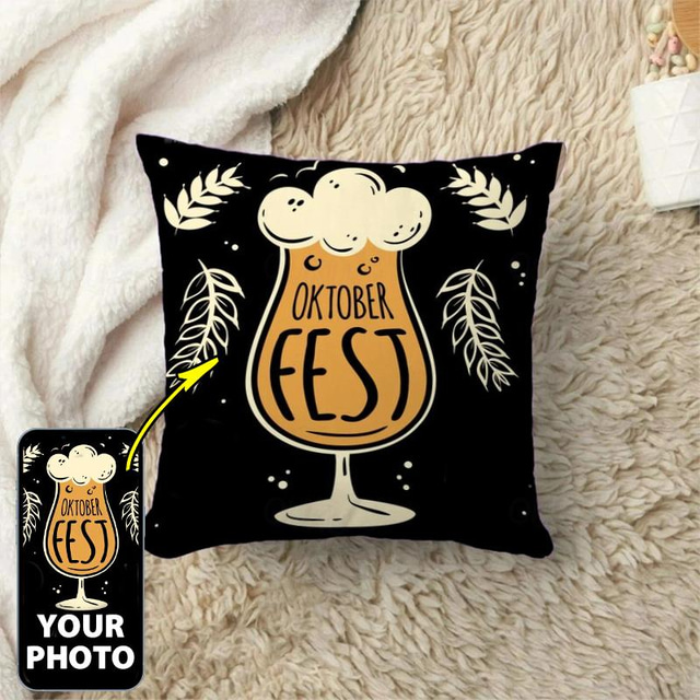  Personalized German Oktoberfest Decorations Pillow Cover Add your Image Personalized Photo Design Picture Fashion Casual Pillowcase Cushion Cover 1pc Women/Men Personalized Gift Custom Made Pretzel