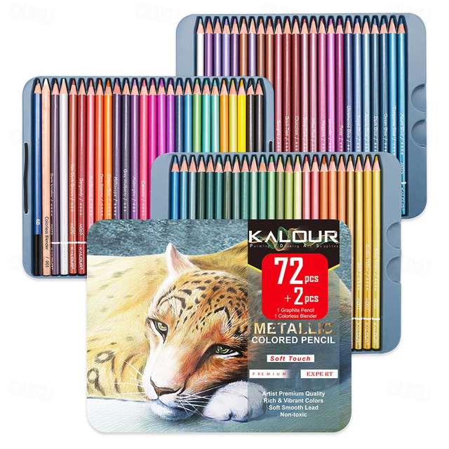  Set 72 de creioane colorate metalice desen creion colorat schiță creion din lemn artă de colorat