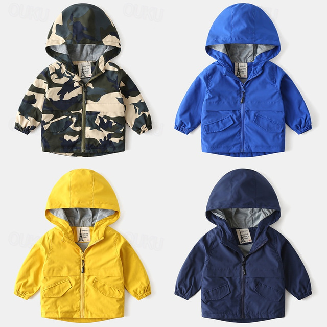  Boys' 3D Solid Color Camo Coat Outerwear Long Sleeve Fall Winter Fashion Basic Little Kids(4-7ys) 4-7 Years Hooded Outdoor Casual Daily Regular Fit