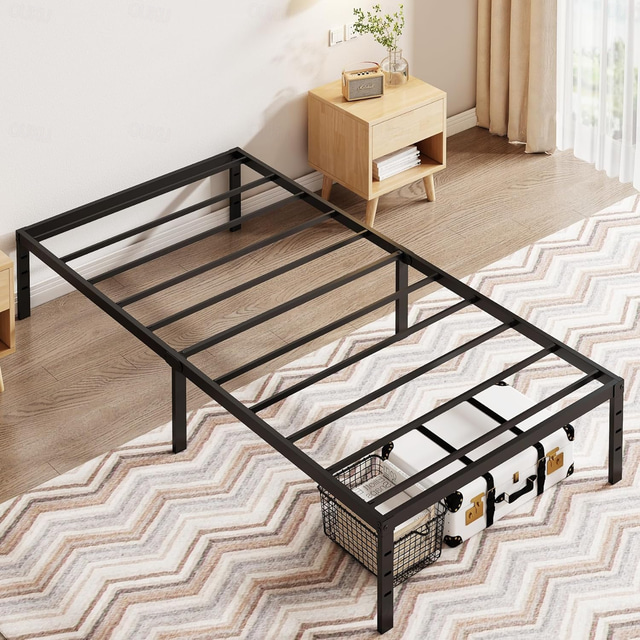  Foldable Metal Platform Bed Frame/Platform Bed Frame Full Size No Springs and No Noise Easy to Assemble/Black